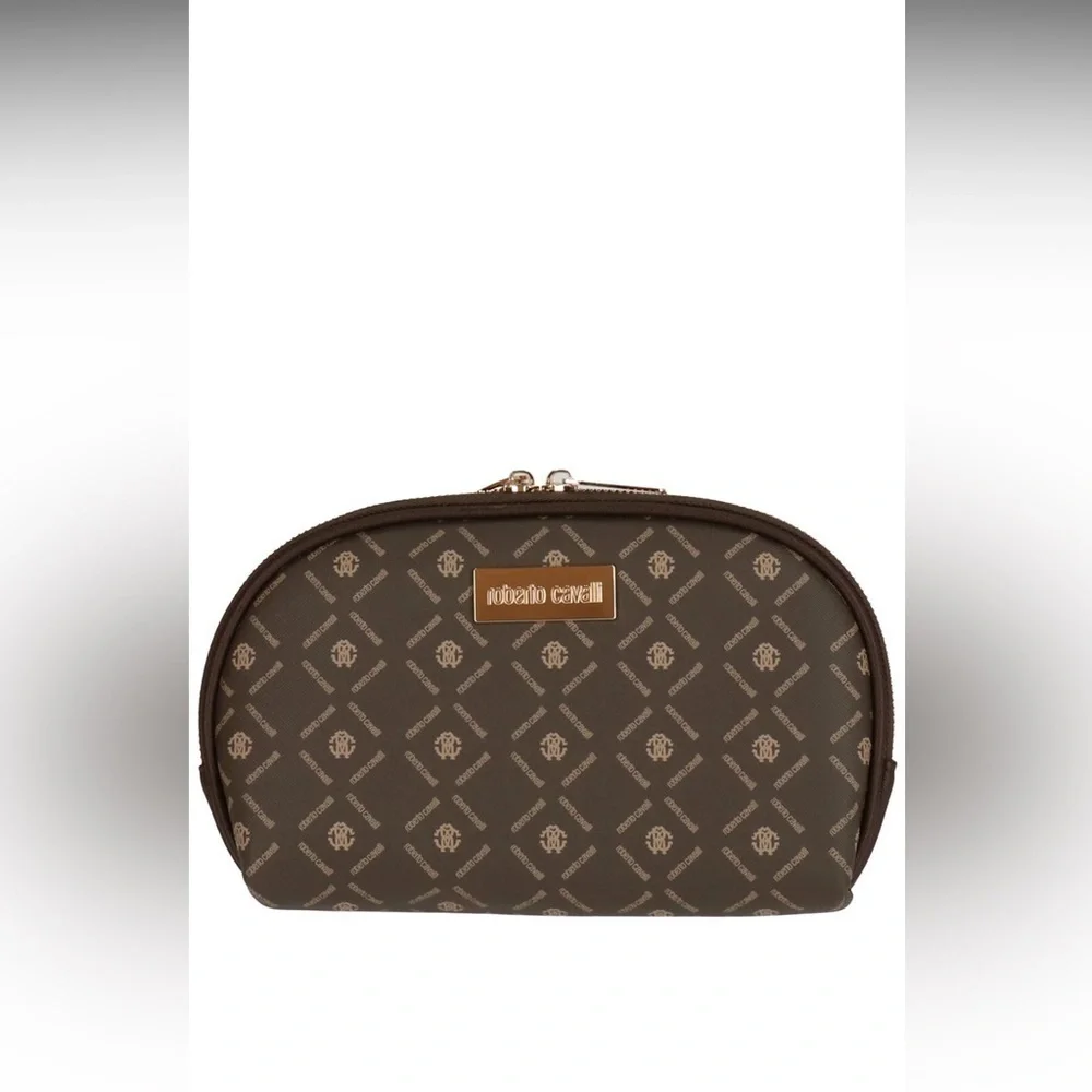 NEW Roberto Cavalli Brown Dome Toiletry Cosmetic Bag